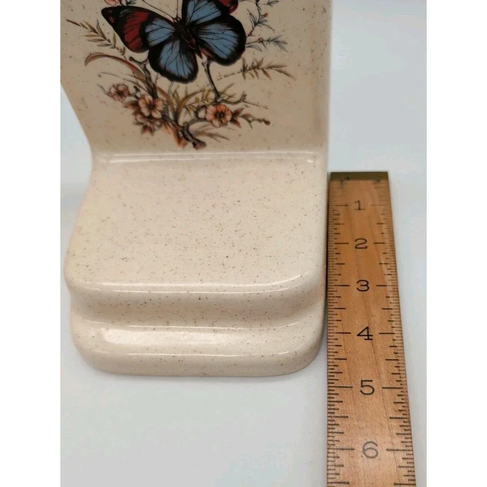 Vtg Holland Mold Butterfly Bookends Speckled Waterslide Signed Susan '78
